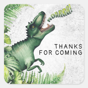 Adesivo Quadrado Festa de Aniversário do Dinossauro T-Rex Obrigado