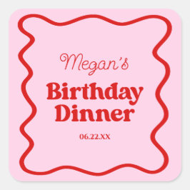 Adesivo Quadrado Festa de Aniversário do Janto Borda Vermelha Rosa