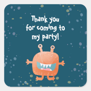 Adesivo Quadrado Festa de aniversário do Monster Sports Boy no Teal