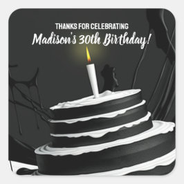 Adesivo Quadrado Festa de aniversário do tema do bolo branco e pret