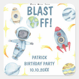 Adesivo Quadrado Festa de aniversário Espacial Astronauta