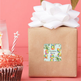 Adesivo Quadrado Festa de Aniversário Feliz do Dinossauro Mágico e