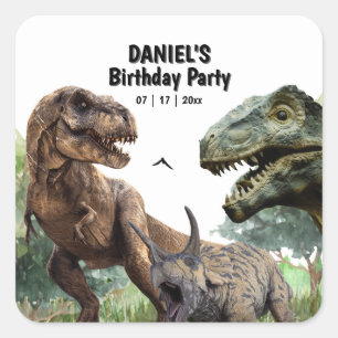 Adesivo Quadrado Festa de aniversário imprimível de dinossauro, ani