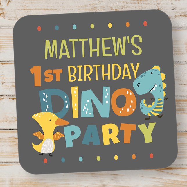 Adesivo Quadrado Festa de Aniversário Infantil de Dinossauro Dino M (Criador carregado)