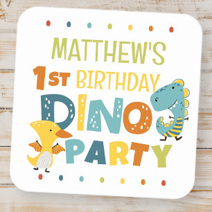 Adesivo Quadrado Festa de Aniversário Infantil Dino Dinossauro Fofo
