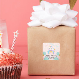 Adesivo Quadrado Festa de aniversário mágica de gradiente arco-íris