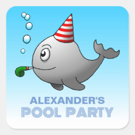 Adesivo Quadrado Festa de Aniversário na Piscina