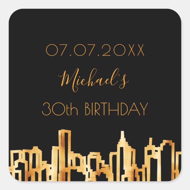 Adesivo Quadrado Festa de aniversário negro de horizonte de horizon (Frente)