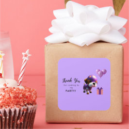 Adesivo Quadrado Festa de aniversário para crianças de cãozinho doc