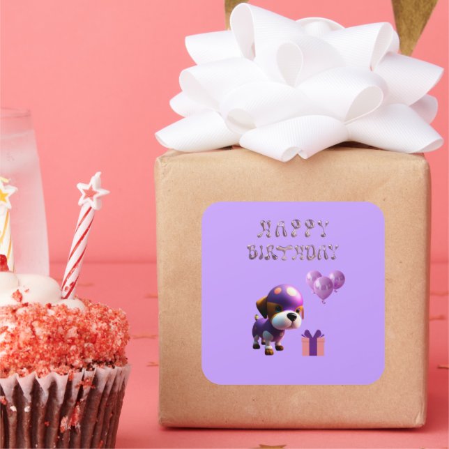 Adesivo Quadrado Festa de aniversário para crianças de cãozinho doc (Festa)