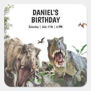 Adesivo Quadrado Festa de aniversário para imprimir de dinossauro,