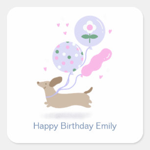 Adesivo Quadrado Festa de aniversário personalizada do cão-mosca