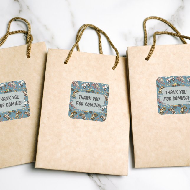 Adesivo Quadrado Festa de aniversário personalizável de caminhões m (Criador carregado)