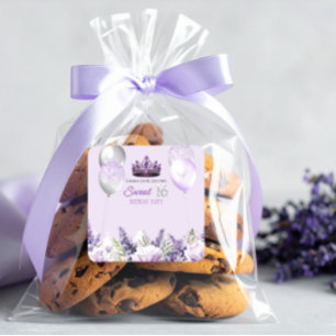 Adesivo Quadrado Festa de aniversário Purple Sparkle Sweet 16