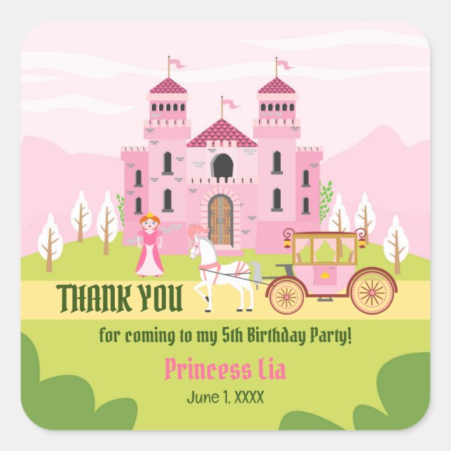 Adesivo Quadrado Festa de aniversário Real Princesa (Frente)