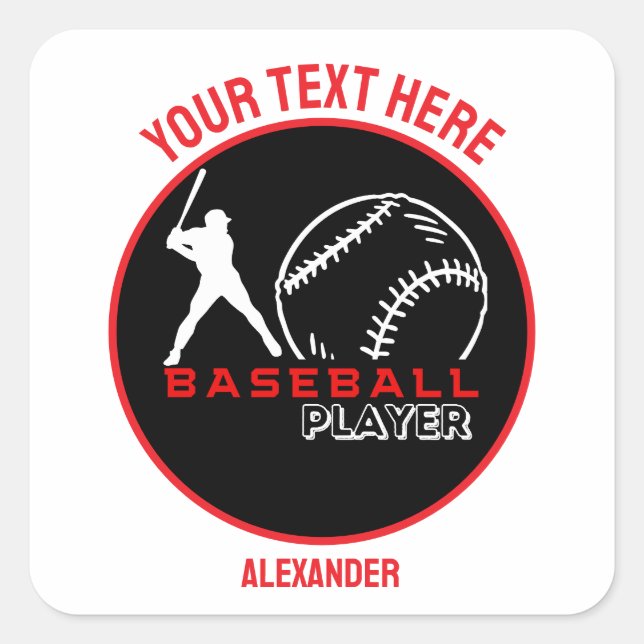 Adesivo Quadrado Festa de aniversário Red Black Baseball Girl (Frente)