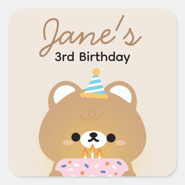 Adesivo Quadrado Festa de aniversário Simples e Bonita (Frente)