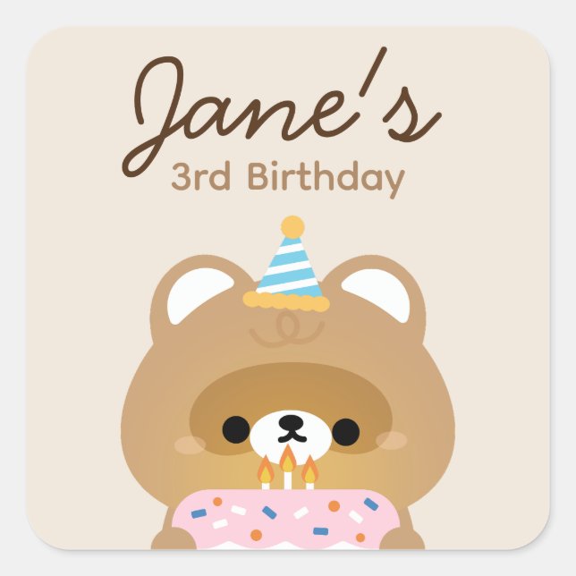 Adesivo Quadrado Festa de aniversário Simples e Bonita (Frente)