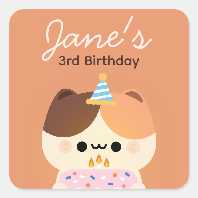 Adesivo Quadrado Festa de aniversário Simples e Bonita (Frente)