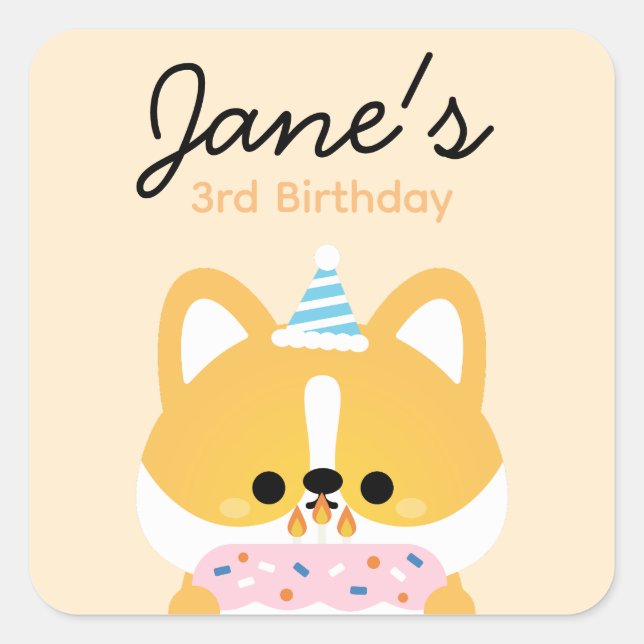 Adesivo Quadrado Festa de aniversário Simples e Bonita (Frente)