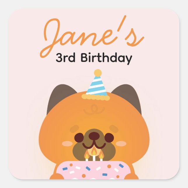 Adesivo Quadrado Festa de aniversário Simples e Bonita (Frente)