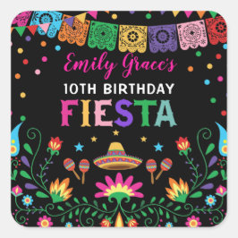 Adesivo Quadrado Festa de Aniversário Tema Mexicano Padrão Floral