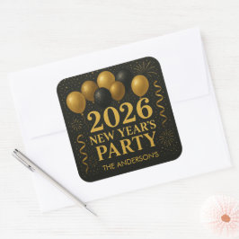Adesivo Quadrado Festa de Ano Novo 2026 Black And Gold
