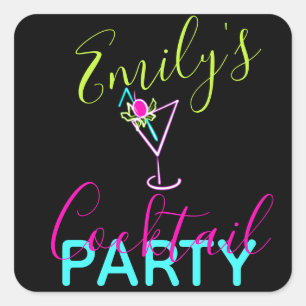 Adesivo Quadrado Festa de Arte Moderna Neon Cocktail