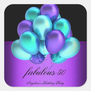 Adesivo Quadrado Festa de Balões Pretos Teal Roxo Fabuloso