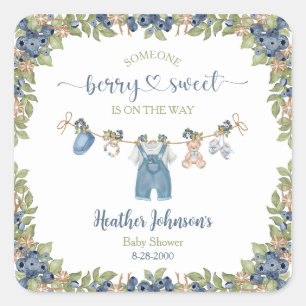 Adesivo Quadrado Festa de Bebê Blueberry Berry Sweet Clothesline Ba