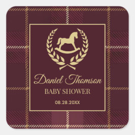 Adesivo Quadrado Festa de Bebê Clássica e Vintage de Cavalos de Pol