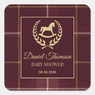 Adesivo Quadrado Festa de Bebê Clássica e Vintage de Cavalos de Pol