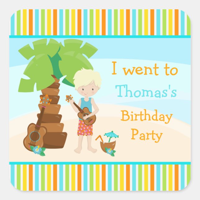 Adesivo Quadrado Festa de Cabelo Louro Aloha Cute (Frente)