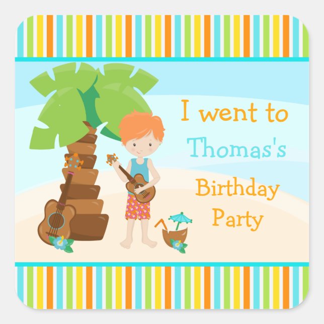 Adesivo Quadrado Festa de Cabelos Vermelhos Aloha Cute (Frente)