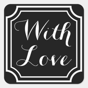Adesivo Quadrado Festa de Casamento Preto e Branco com Amor