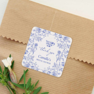 Adesivo Quadrado Festa de Chá Azul de Noiva Obrigado