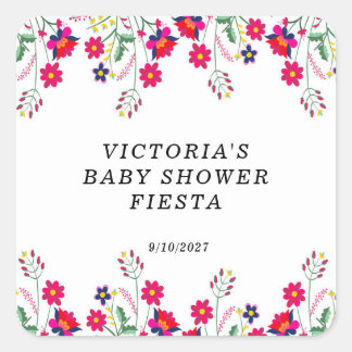 Adesivo Quadrado Festa de Chá de Bebê com Flores Mexicanas
