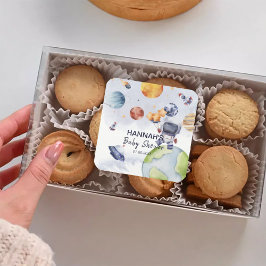 Adesivo Quadrado Festa de Chá de fraldas do Astronauta Outer Space 