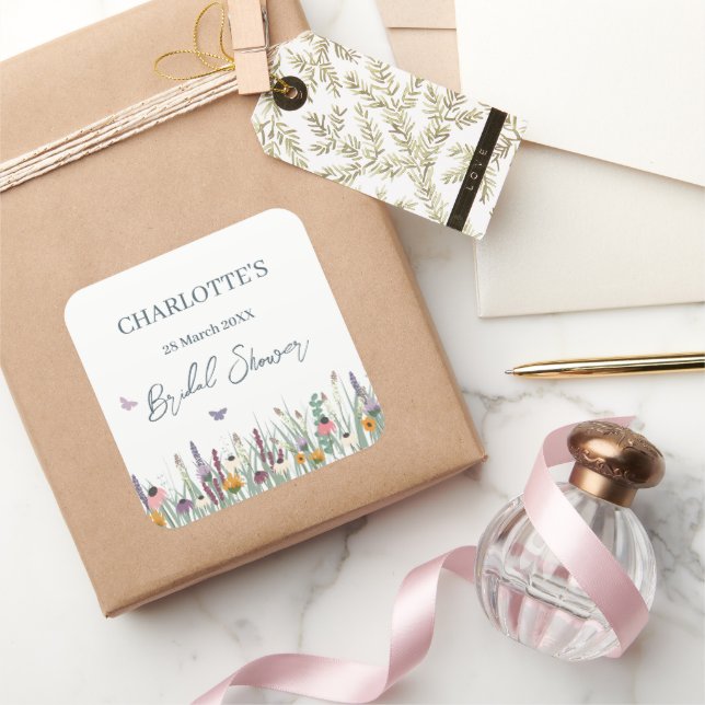 Adesivo Quadrado Festa de Chá de Noiva de Flores Silvestres e Borbo (Presentear)