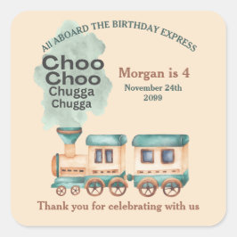 Adesivo Quadrado Festa de Comboio de Aniversário de Qualquer Idade 