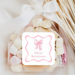 Adesivo Quadrado Festa de Despedida de Solteira da Pink Bow Tying t