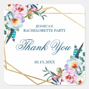 Adesivo Quadrado Festa de Despedida de Solteira Floral Boho Bonita
