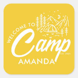 Adesivo Quadrado Festa de Despedida no Acampamento Personalizado na