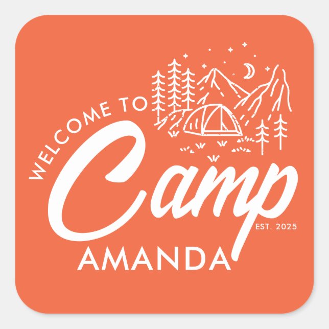 Adesivo Quadrado Festa de Despedida no Acampamento Personalizado na (Frente)