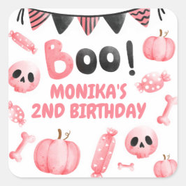 Adesivo Quadrado Festa de Dia das Bruxas de Menina Rosa, Segundo An