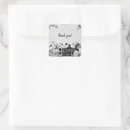 Adesivo Quadrado Festa de Dia das Bruxas Preta e Branca