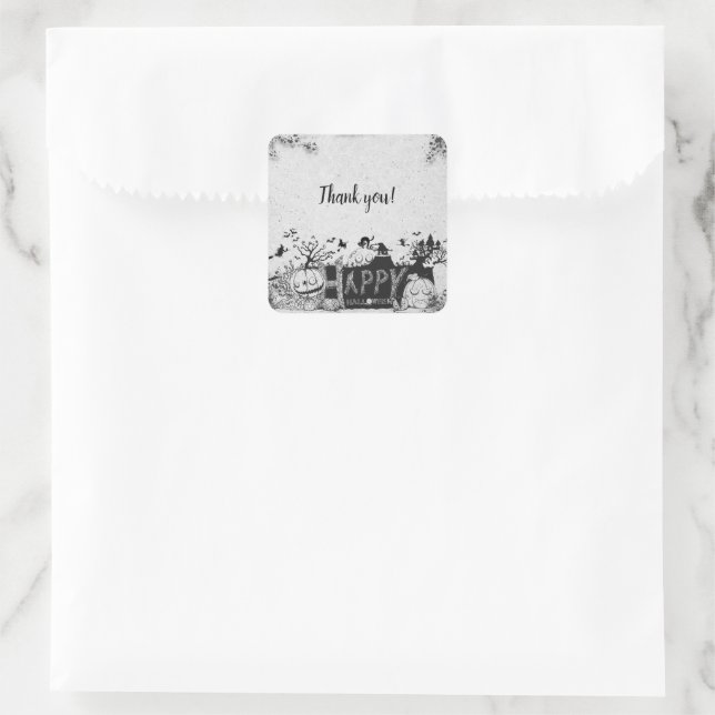 Adesivo Quadrado Festa de Dia das Bruxas Preta e Branca (Bolsa)