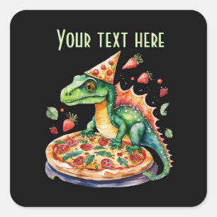 Adesivo Quadrado Festa de dinossauro de pizza