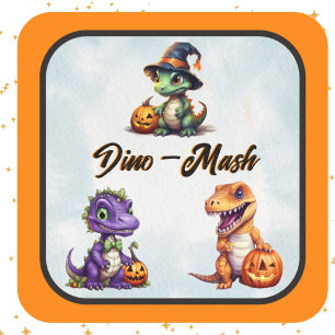 Adesivo Quadrado Festa de Dinossauro do Halloween Dino-Mash