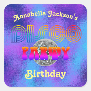 Adesivo Quadrado Festa de Discoteca Funky Rainbow em Foil Roxo